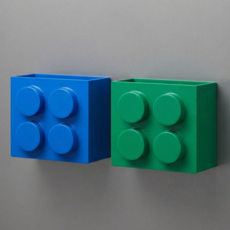 냉장고 블럭 자석 수납함 레고 마그넷 정리함 2개 세트 주방 냉장고 수납 박스, B블루+그린