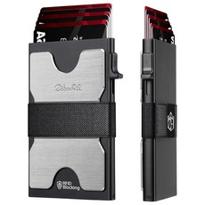 Zitahli 남성용 명함 케이스 - 슬림 카드 홀더 6개 이상의 카드를 담을 수 있음 남성 및 여성용 금속 지갑 팝업 기능이 있는 미니멀리스트 RFID 차단 지갑 초박