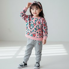 몽실이 하트레오파드 맨투맨 상하복세트
