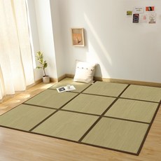 Belle Vie 天然藺草蓆 可折疊透氣涼蓆【九宮格 - 款式任選】涼墊 地墊 和室墊 客廳墊 露營墊, 九宮格-和風米