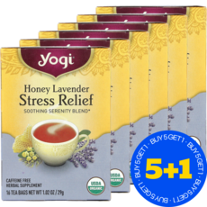5+1 요기티 스트레스 릴리프 허니 라벤더 카페인 무함유 티백 29g / 해외직구 미국정품, 6개