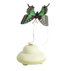 DFMEI 貓咪玩具逗貓棒自嗨解悶神器電動小蝴蝶自動旋轉消耗體力寵物玩具, 1個, 旋蝶太空船-青草綠7.5cm(雙拼顏色隨機)