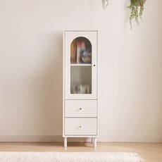 장인가구 쿠르바 모루유리 400 2단서랍 그릇 주방 수납장 높은형, 화이트