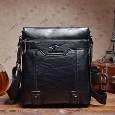 袋鼠男包 真皮質感單肩斜挎包 時尚休閒商務公文包 韓版潮流男士背包, 單肩包黑色(收藏送手包)