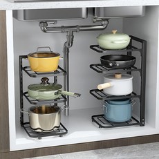 무타공마켓 높이조절 후라이팬거치대 냄비거치가능 하부장정리, 3단, 화이트, 1개