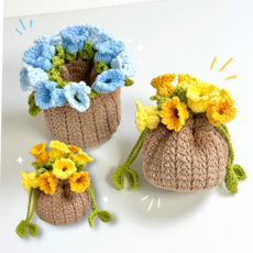 [숩니공방] 코바늘 DIY 플라워 파우치 만들기, [M~L사이즈] 파랑 꽃 조합(총 5볼 발송), 1세트