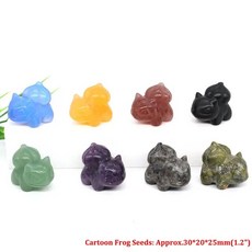 천연 크리스탈 조각 만화 원석 입상 자수정 로즈 쿼츠 치유의 돌 동물 동상 가정 장식 크리스마스 선물 1.2 인치, Cartoon Frog Seeds, Random 1 PC