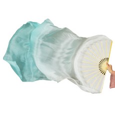 긴 실크 너슬부채 2개 민트 그린 현대 전통 무용 그라데이션