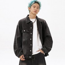 Hanlu 남녀공용 레트로 심플 데님 재킷