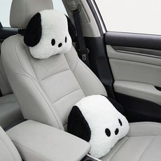 YF 자동차 큐티 강아지 허리쿠션 목쿠션 세트 통기성 강한 차량용 요추쿠션 골반쿠션, 1세트, 화이트