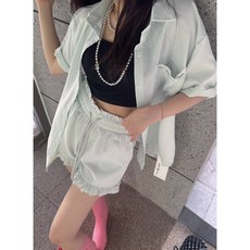 雪莉小姐 甜美氣質風蕾絲口袋襯衫花苞荷葉短褲套裝組