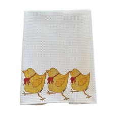 Three Little Chicks 수채화 주방 타월 화이트 옐로우 병아리 디자인, Three Little Chicks 수채화 주방 타월,