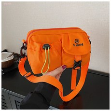 休閒百搭輕便尼龍布包包 工裝斜挎包運動單肩包, 橙色, 1個