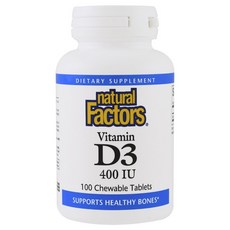 natural Factors 維他命D3口嚼錠 400IU, 1個, 100 件