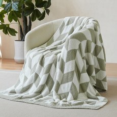 Snuggle Sac Houndstooth 소파용 담요 양면 매우 부드럽고 따뜻한 담요 아늑한 니트 퍼지 플러시 경량 소파 침대 캠핑용 그레이 127 x 152.4cm, 담요(50 x 60인치), 쉐브론 그린