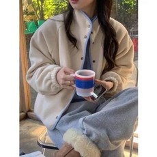 한국 스타일 플리스 싱글 버튼 여성 자켓 겨울 패션 스몰 사이즈 우아한 긴팔 오픈 가디건 탑, 프리 사이즈, 아이보리