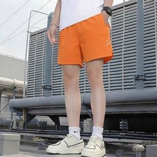 男士夏季運動短褲 輕薄透氣 涼感 速乾 寬鬆 休閒褲, 橙色