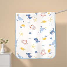 DFMEI 嬰兒隔尿墊可洗防滑A類防水透氣雙面純棉印花寶寶兩用防尿可機洗, 1個, 男寶寶海豚款