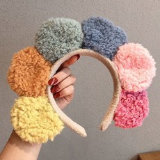 【】羊羔毛彩色髮箍少女可愛搞怪寬邊壓髮洗漱毛絨太陽花洗臉頭飾髮卡 QD7F, F026-1#彩色系, 1個