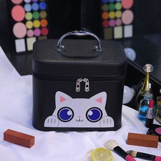 화장품 가방 휴대용 귀여운 여성용 보관 상자, 샤오 마오 스퀘어 박스-블랙 대형