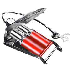 BO雜貨 單缸腳踏式打氣筒 便攜機車自行車汽車輪胎充氣泵 車用收納打氣泵, 1個, 雙管紅色, 紅色