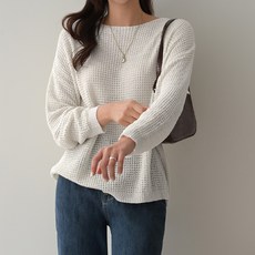 데일리앤 파벨 여성 루즈핏 커버업 시스루 망사 보트넥 그물 니트