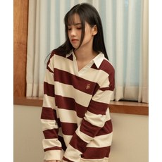 SELITI 스트라이프 럭비 카라 티셔츠 레드
