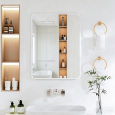 뷰티피크 라운드형 벽거울 화장대거울 욕실거울 강화안전유리, 화이트45cm