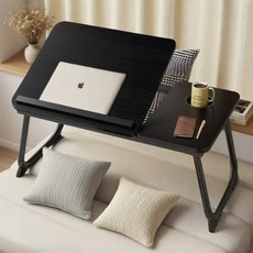 5단 각도조절 접이식 침대 테이블 멀티 노트북 베드 트레이 좌우 분리형 책상 68x40x25cm, 블랙