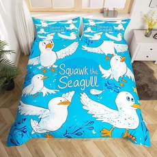 Erosebridal 만화 갈매기 유아 이불 커버 귀여운 침구 세트 남아 여아 방 장식 블루 오션 동물 어린이 물 식물 별 침대보 지퍼 2개