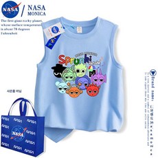 스프런키 민소매 티셔츠 라운드 순면 남아 키즈 여름 어린이 여아 상의, 1개, X847 블루