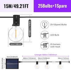 RF 리모컨이 있는 태양광 LED 스트링 라이트 따뜻한 백색 8가지 조명 모드 낙하 방지 및 내구성 강화 - 야