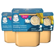 거버 어린이 액상 식품 113g 2개입, 바닐라 커스타드 푸딩 With 바나나(Vanilla Custard Puding With Bananas), 226g, 3개