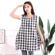 棉布工作服罩衣, 側開口馬甲圍裙 - 黑色, 混合, 1套