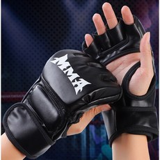 廣隆 鬼影 虎爪 拳擊手套 MMA拳套 UFC散打手套 搏擊格鬥拳套 打擊訓練 武術泰拳 競賽練習, 1個, 戰牌-半指-黑色