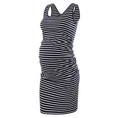 [ 1204954 ] 리우 & 쿠 여성용 임산부 민소매 탱크 드레스 사이드 주름 장식 바디콘 데일리 웨어 또는 베이비 샤워용 G0. 네이비 화이트 스트라이프