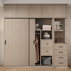 實木衣櫃衣櫃傢用臥室推拉門杉木大衣櫥小戶型出租屋經濟型收納櫃 ZG33, 1米4主櫃+頂櫃+邊櫃【杉木衣櫃】,【60深16MM加厚背板】