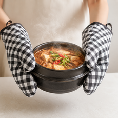 융풍 주방용 방열 장갑 | 오븐 전자레인지 겸용 두꺼운 내열 방열장갑 2P, 1세트, 흑백 체커