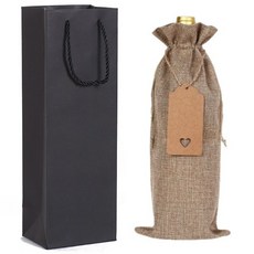 와인 유리병 선물포장 파우치 5p + 쇼핑백 5p, 베이지, 1세트