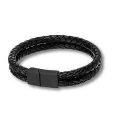 LITTLE_THINGS_STUDIOS 黑色皮革編織雙環手環 磁扣設計 男士手鍊 情侶飾品