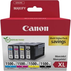 Canon 캐논 PGI-1500XL 고용량 정품 잉크 카트리지 4개 묶음 검정 청록 자홍 노랑 - 판지 멀티팩