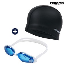 레노마수영복 공용 수경 수모 세트 (RO-RG2C501_BUBK), 1개, 블루+블랙