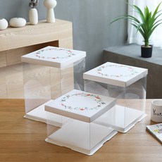 케이크 휴대용 디저트 컵케이크박스 투명케이크상자 생일기념 케이크포장 원형 직사각형 다층, 5세트, J_화환 6인치 단면 22x22x16cm 5세트