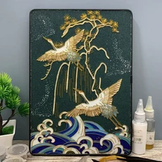 國潮仙鶴掐絲琺琅畫DIY材料包, 松鶴騰雲21*30cm材料包
