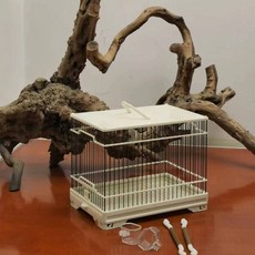 塑鋼ABS鳥籠 繡眼黃豆長方形小型鳥籠, 1個, 白框黑條闆頂