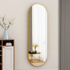 壁掛全身鏡 貼牆自粘加厚免打孔穿衣鏡 家用臥室橢圓試衣鏡, 【冰川銀】合金半圓頭,40*60cm粘貼壁掛兩用