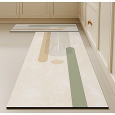 엣지Shop 빨아쓰는 규조토 발매트 + 주방매트 미끄럼방지 2종 세트, 패턴그린 세트