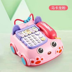 嬰幼兒音樂電話玩具 益智早教仿真電話機, 中號電話機【不含電池】粉色, 1個