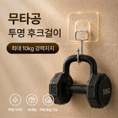 이리네 초강력 무타공 벽걸이 접착식 후크 걸이, 투명, 10개