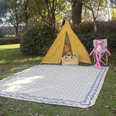 摺疊防潮墊 戶外露營野餐布 草坪沙灘外出便攜, 單層鬱金香黃格1.5*2m